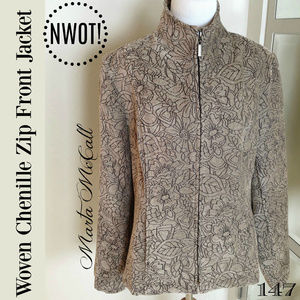 NWOT TAUPE & Brown Woven Chenille Zip Front Jacket